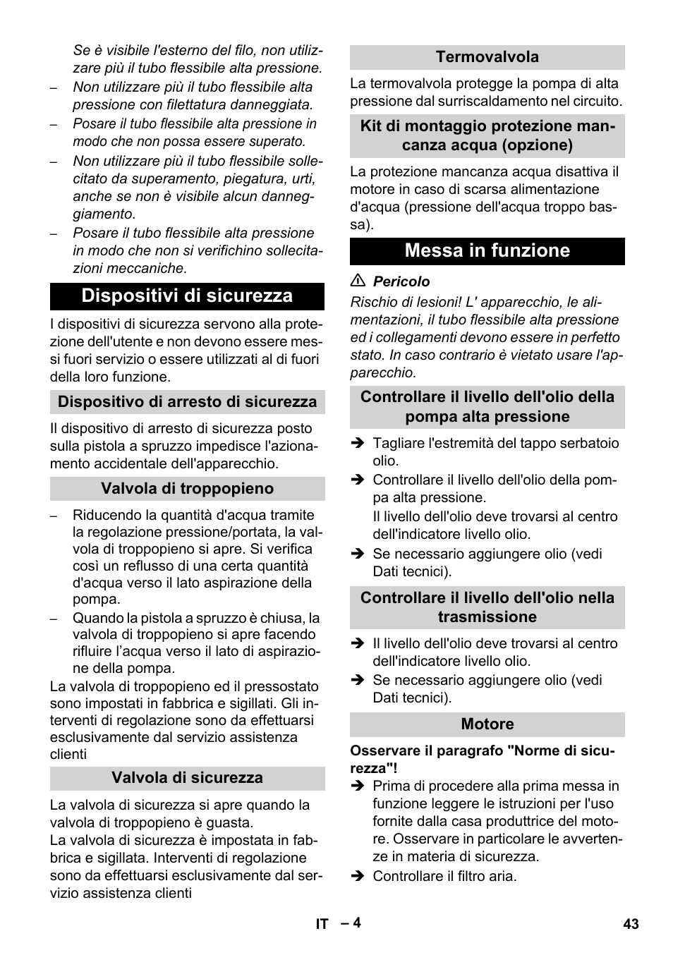 Dispositivi di sicurezza, Messa in funzione | Karcher HD 9-50 Pe User Manual | Page 43 / 346