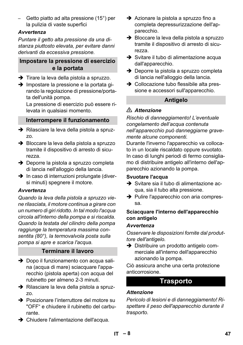 Trasporto | Karcher HD 9-50 Pe User Manual | Page 47 / 346