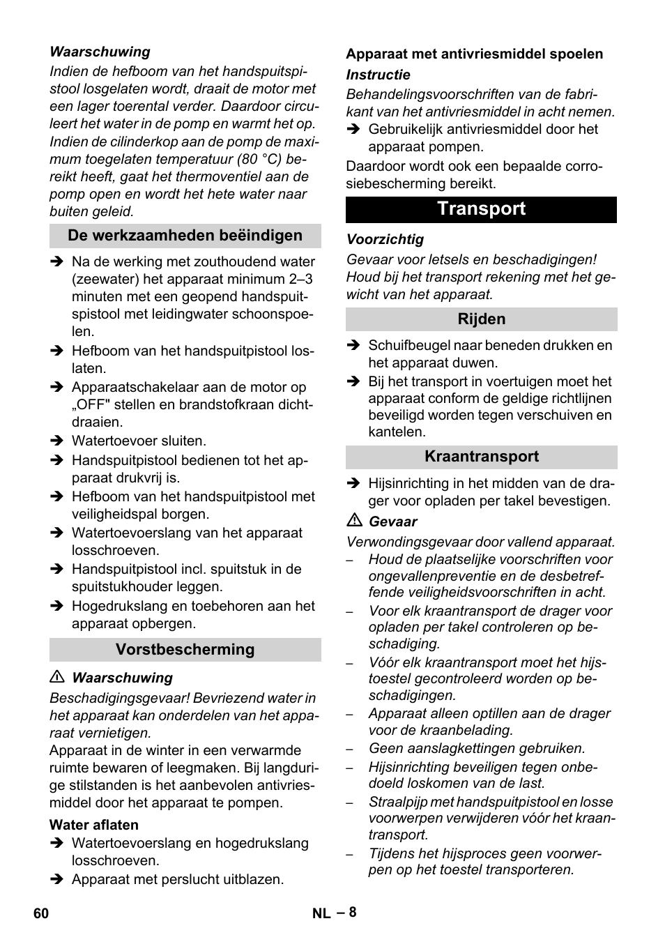 Transport | Karcher HD 9-50 Pe User Manual | Page 60 / 346