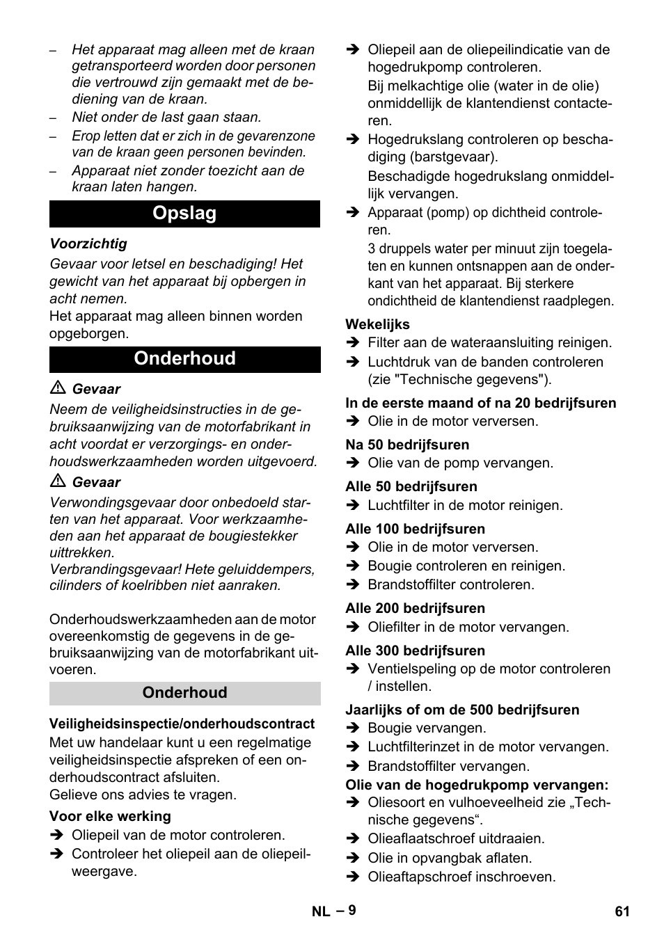 Opslag onderhoud | Karcher HD 9-50 Pe User Manual | Page 61 / 346