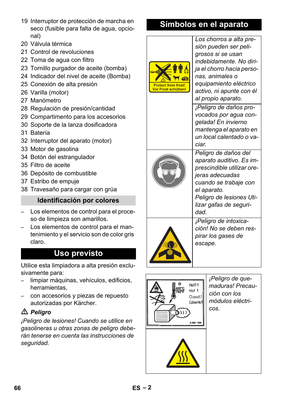 Uso previsto símbolos en el aparato | Karcher HD 9-50 Pe User Manual | Page 66 / 346