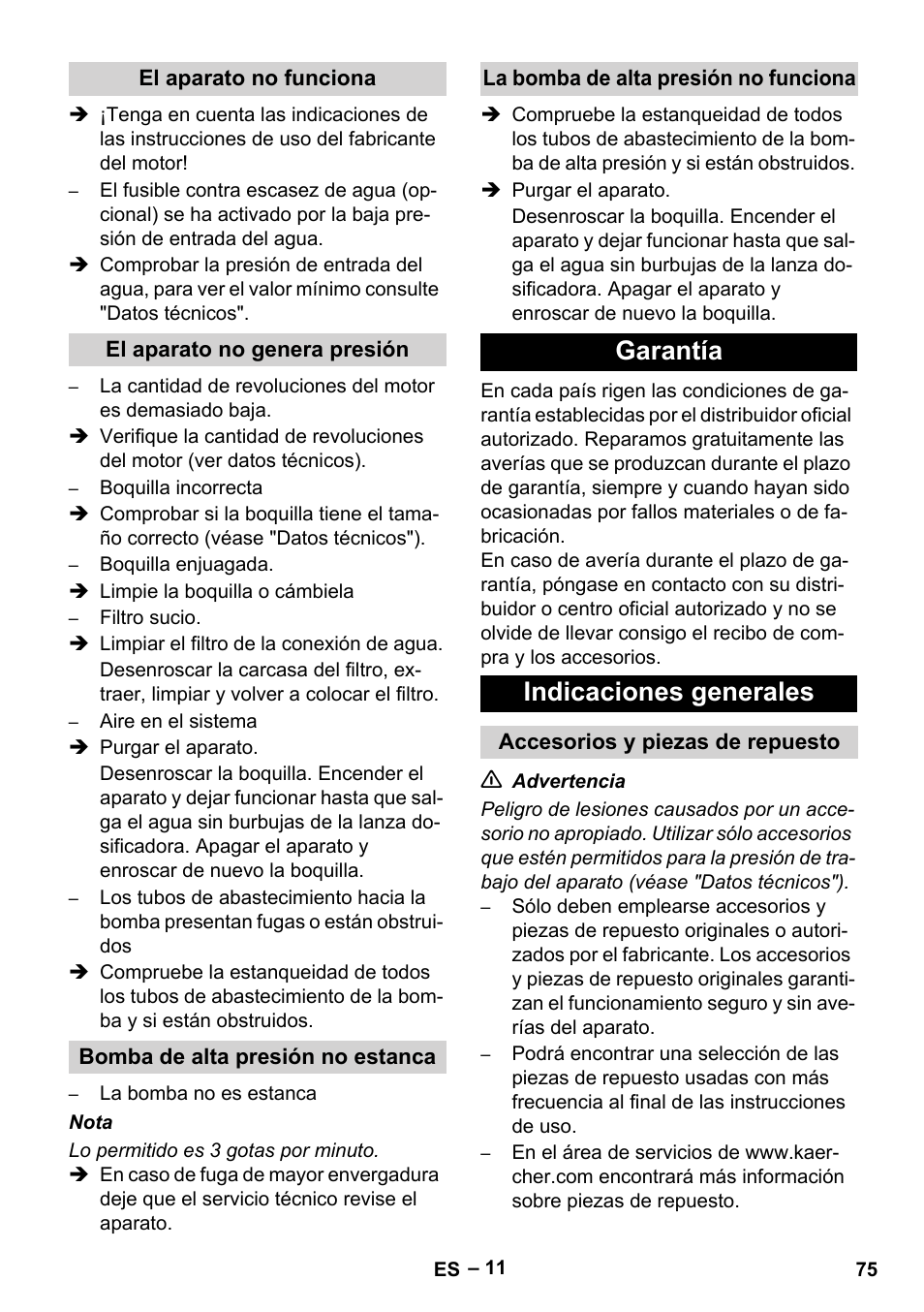 Garantía indicaciones generales | Karcher HD 9-50 Pe User Manual | Page 75 / 346