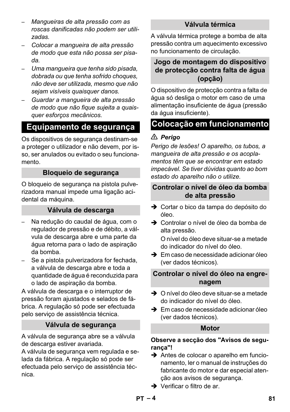 Equipamento de segurança, Colocação em funcionamento | Karcher HD 9-50 Pe User Manual | Page 81 / 346