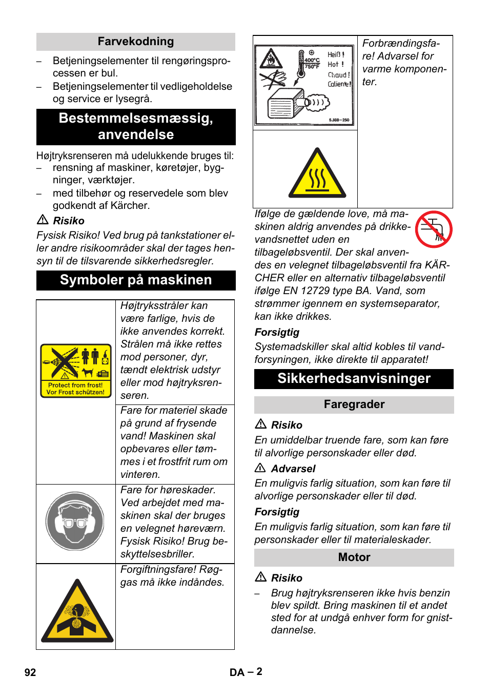 Sikkerhedsanvisninger | Karcher HD 9-50 Pe User Manual | Page 92 / 346