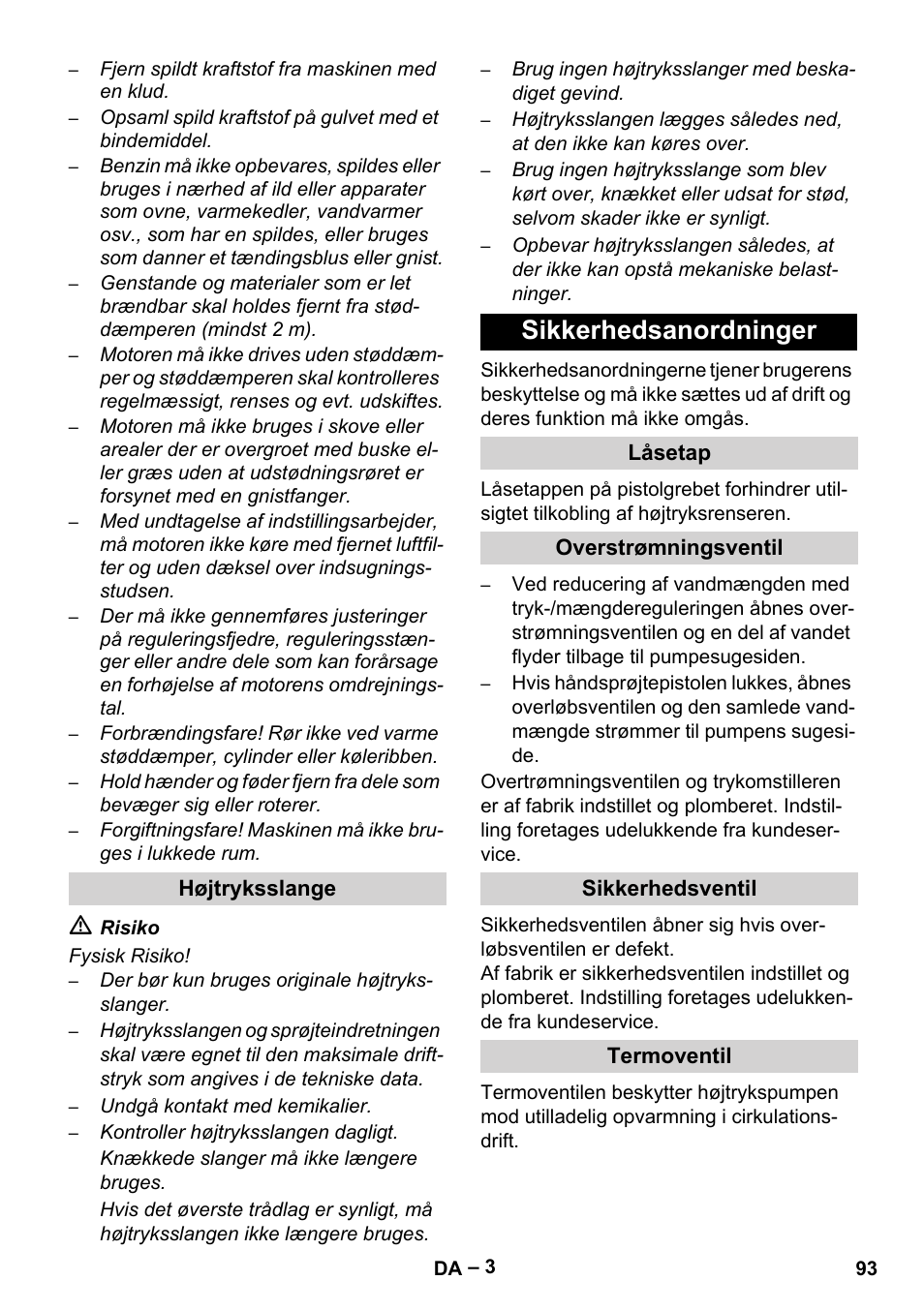 Sikkerhedsanordninger | Karcher HD 9-50 Pe User Manual | Page 93 / 346