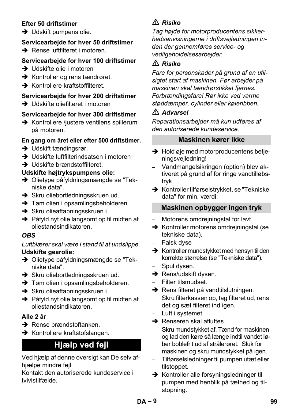 Hjælp ved fejl | Karcher HD 9-50 Pe User Manual | Page 99 / 346