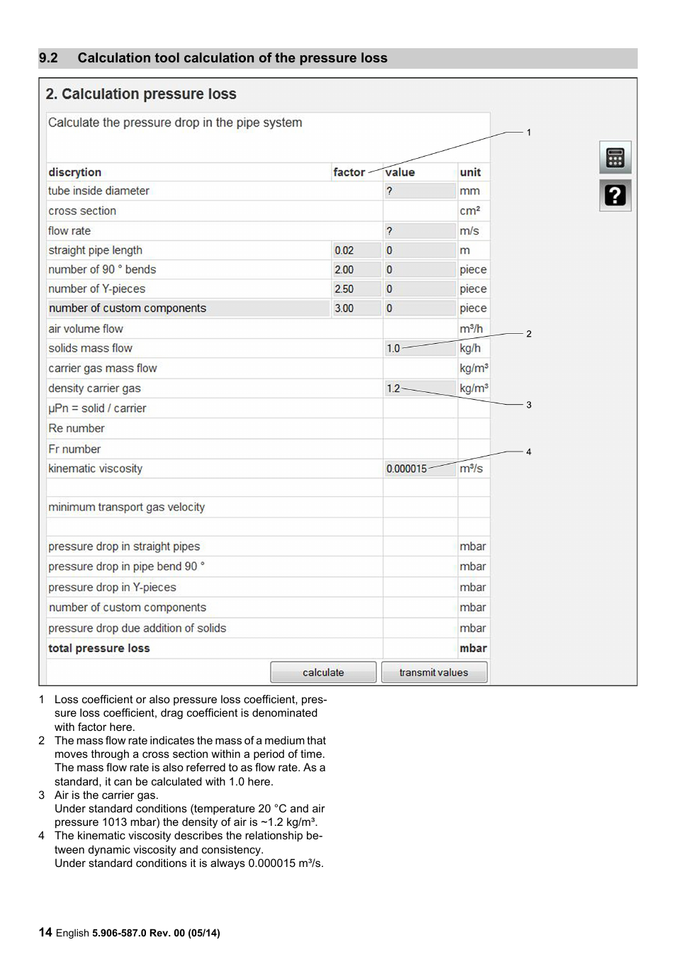 Calculation tool calculation of the pressure loss | Karcher IV 100 - 55 M B1 User Manual | Page 14 / 48