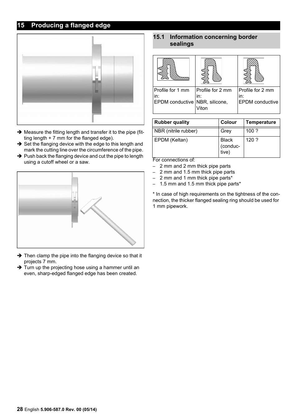 Producing a flanged edge, 1 information concerning border sealings, 15 producing a flanged edge | Karcher IV 100 - 55 M B1 User Manual | Page 28 / 48