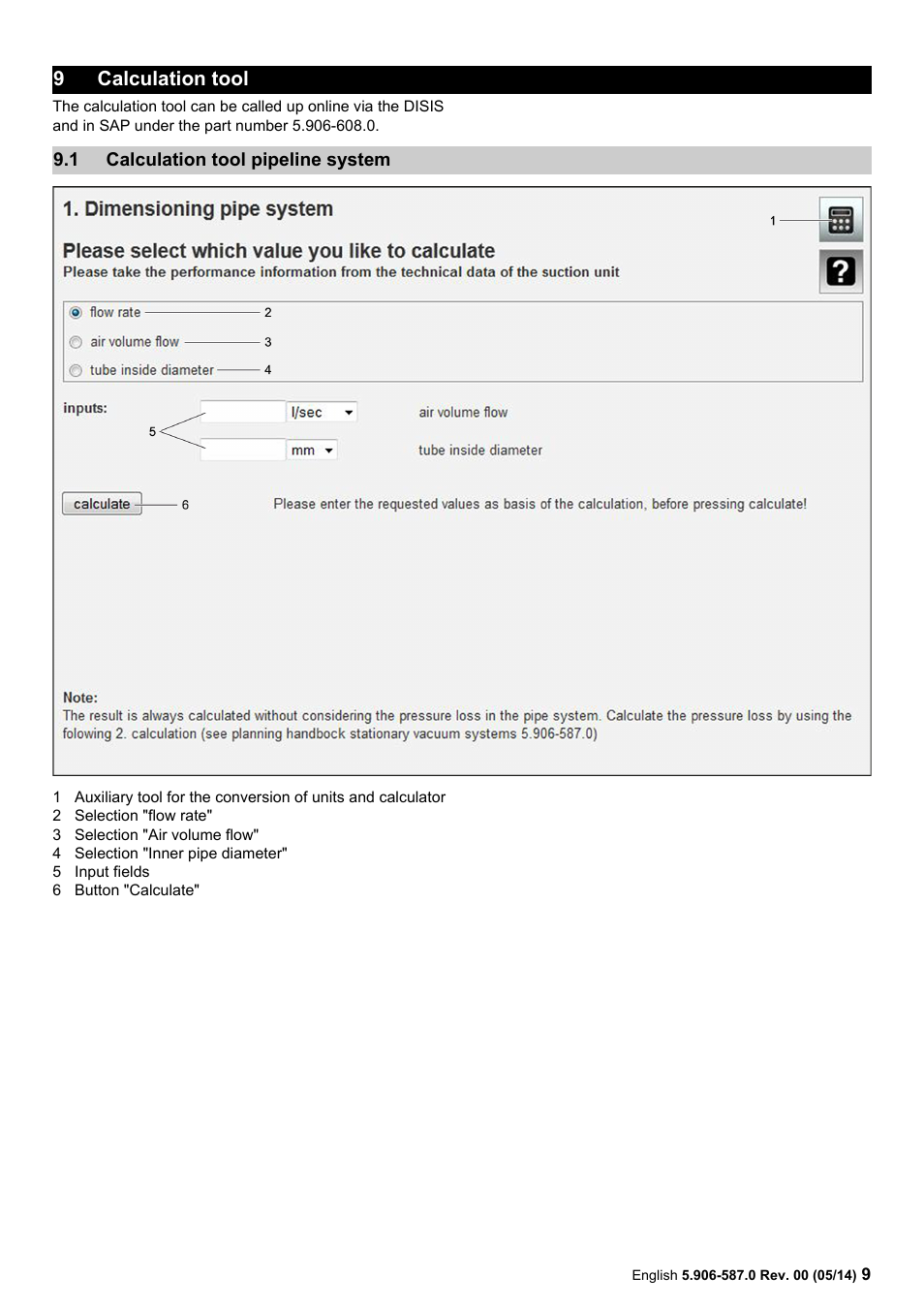 Calculation tool, 1 calculation tool pipeline system, 9 calculation | Tool, Calculation tool pipeline system | Karcher IV 100 - 55 M B1 User Manual | Page 9 / 48