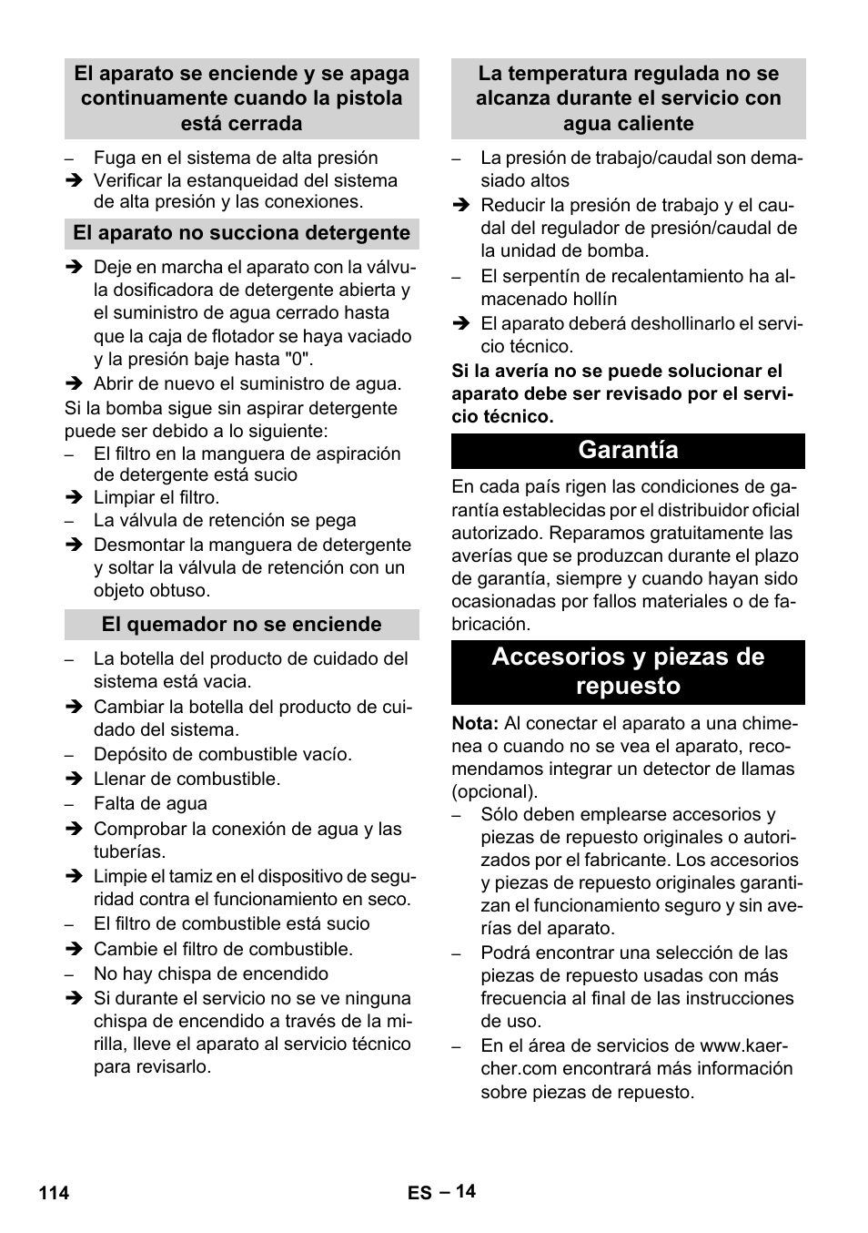 Garantía accesorios y piezas de repuesto | Karcher HDS 7-12-4 M User Manual | Page 114 / 516