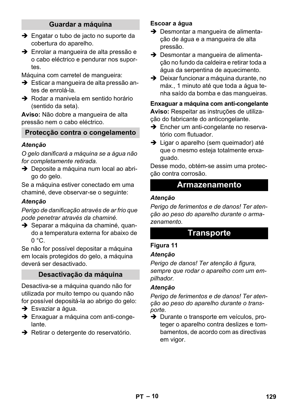 Armazenamento transporte | Karcher HDS 7-12-4 M User Manual | Page 129 / 516