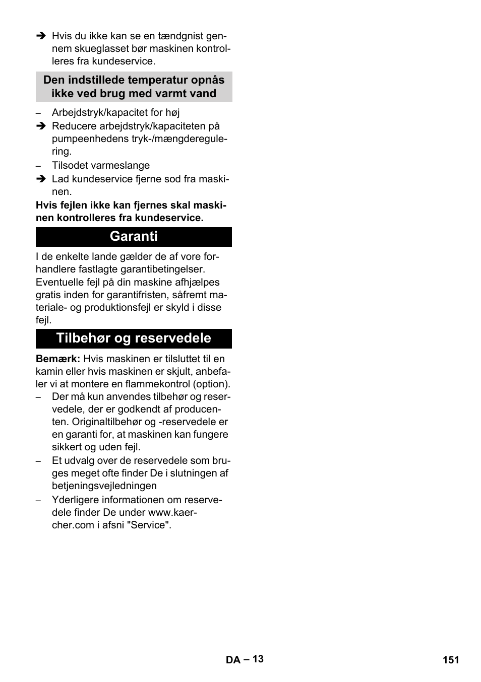 Garanti tilbehør og reservedele | Karcher HDS 7-12-4 M User Manual | Page 151 / 516
