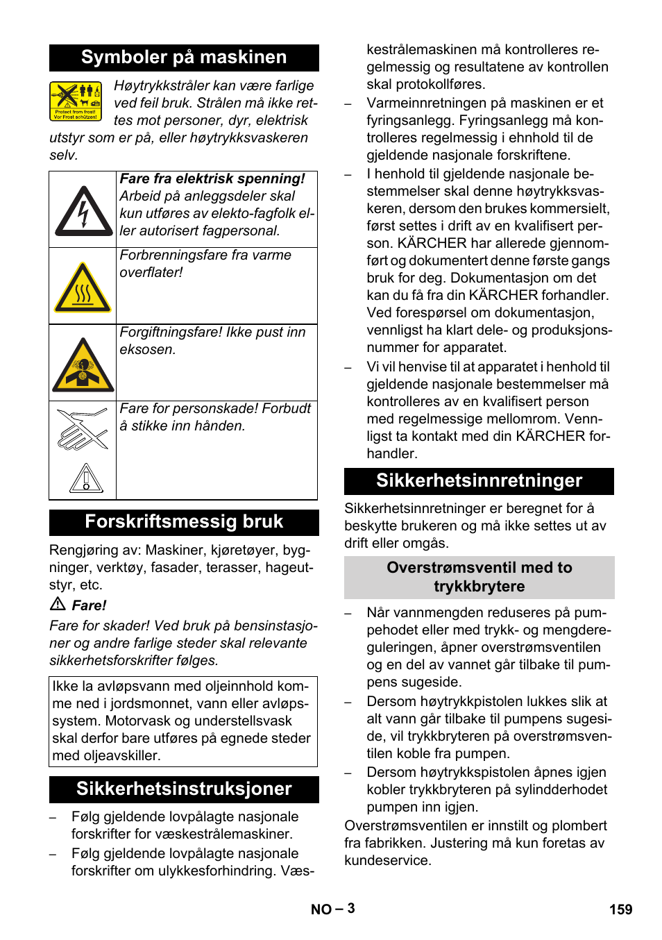 Symboler på maskinen, Forskriftsmessig bruk, Sikkerhetsinstruksjoner sikkerhetsinnretninger | Karcher HDS 7-12-4 M User Manual | Page 159 / 516
