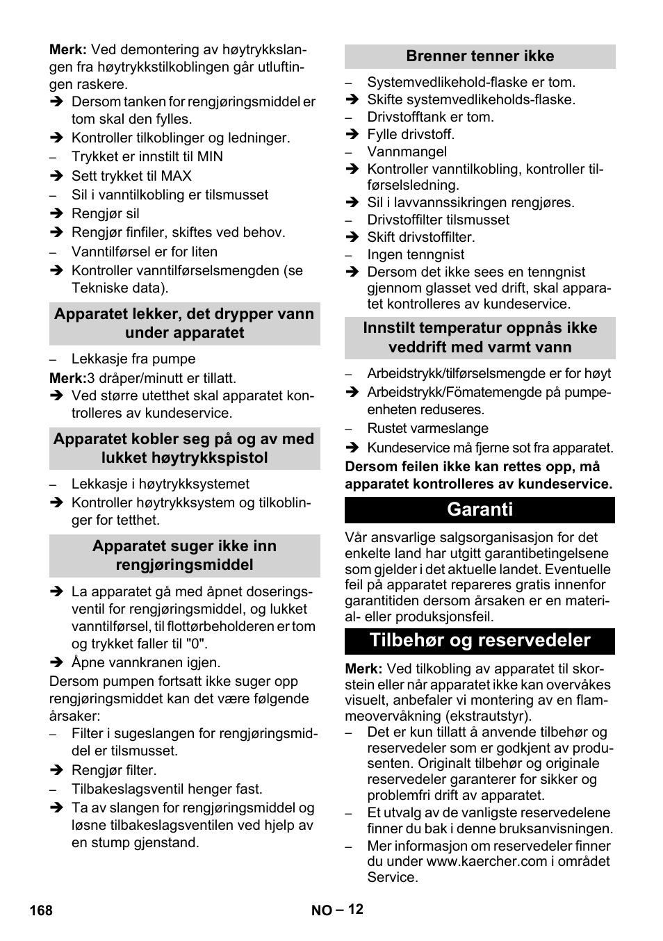 Garanti tilbehør og reservedeler | Karcher HDS 7-12-4 M User Manual | Page 168 / 516