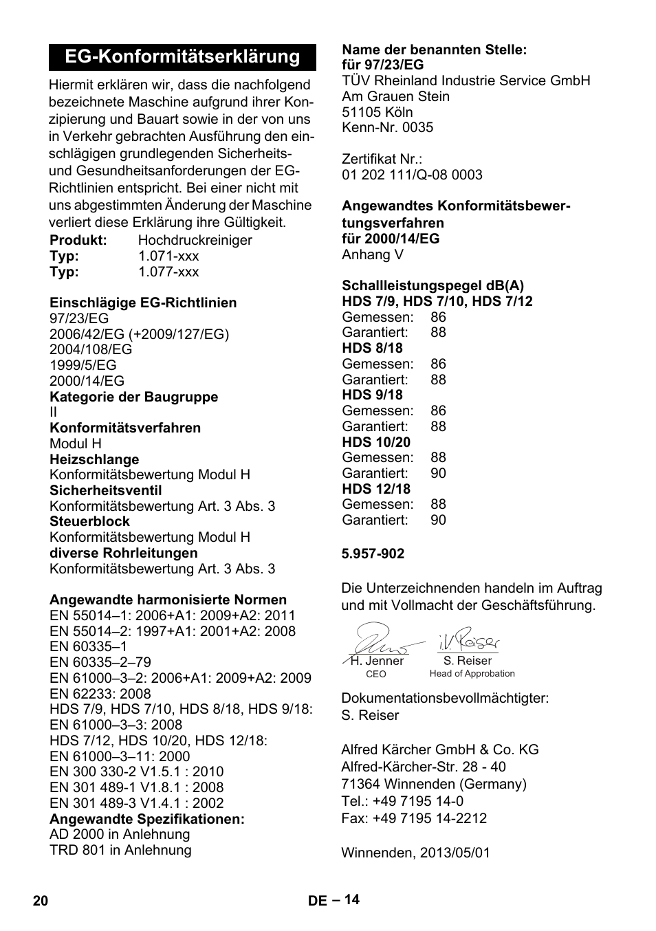 Eg-konformitätserklärung | Karcher HDS 7-12-4 M User Manual | Page 20 / 516