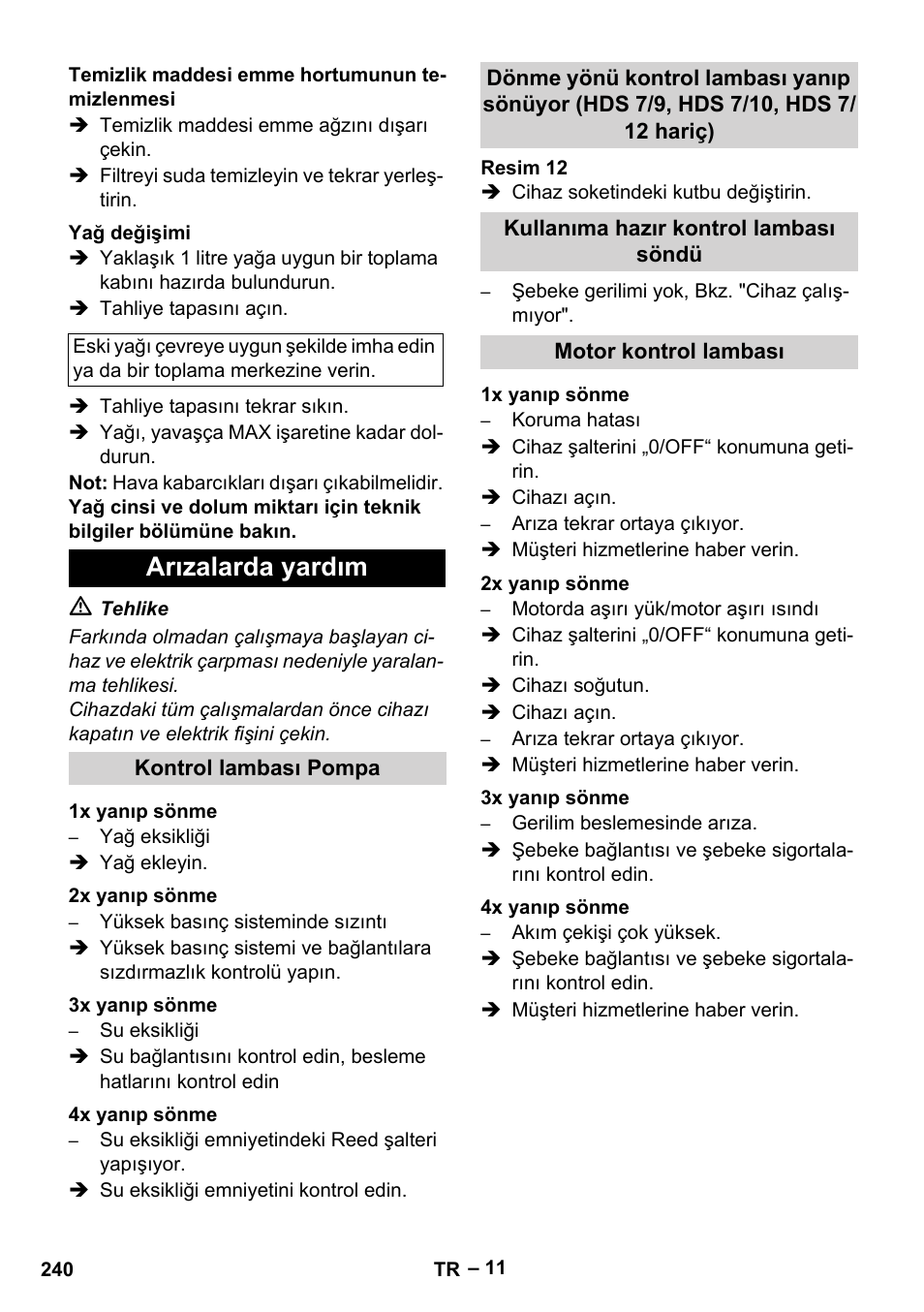 Arızalarda yardım | Karcher HDS 7-12-4 M User Manual | Page 240 / 516