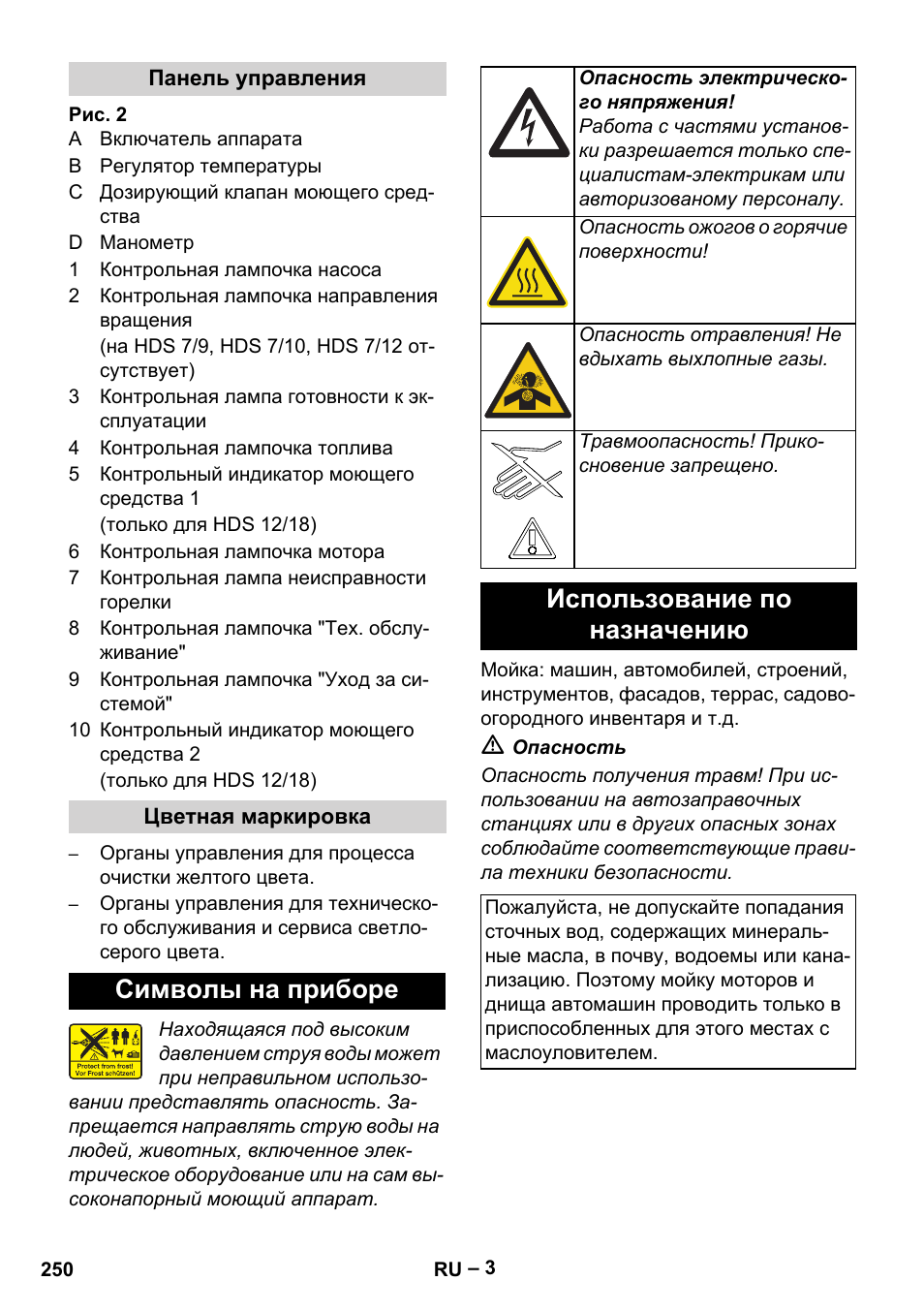 Символы на приборе, Использование по назначению | Karcher HDS 7-12-4 M User Manual | Page 250 / 516