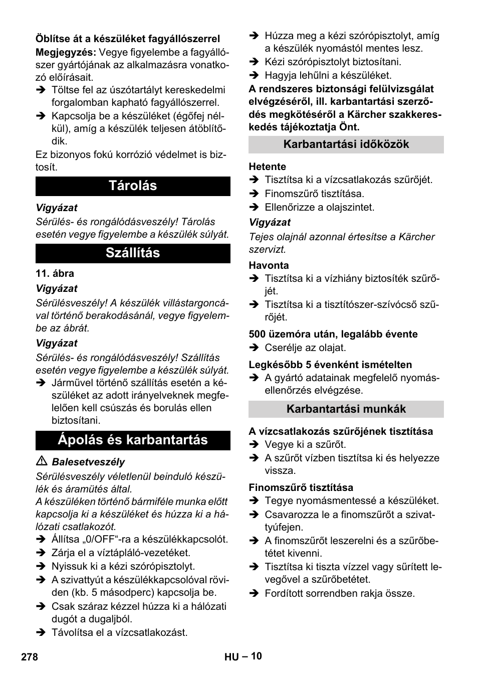 Tárolás szállítás ápolás és karbantartás | Karcher HDS 7-12-4 M User Manual | Page 278 / 516