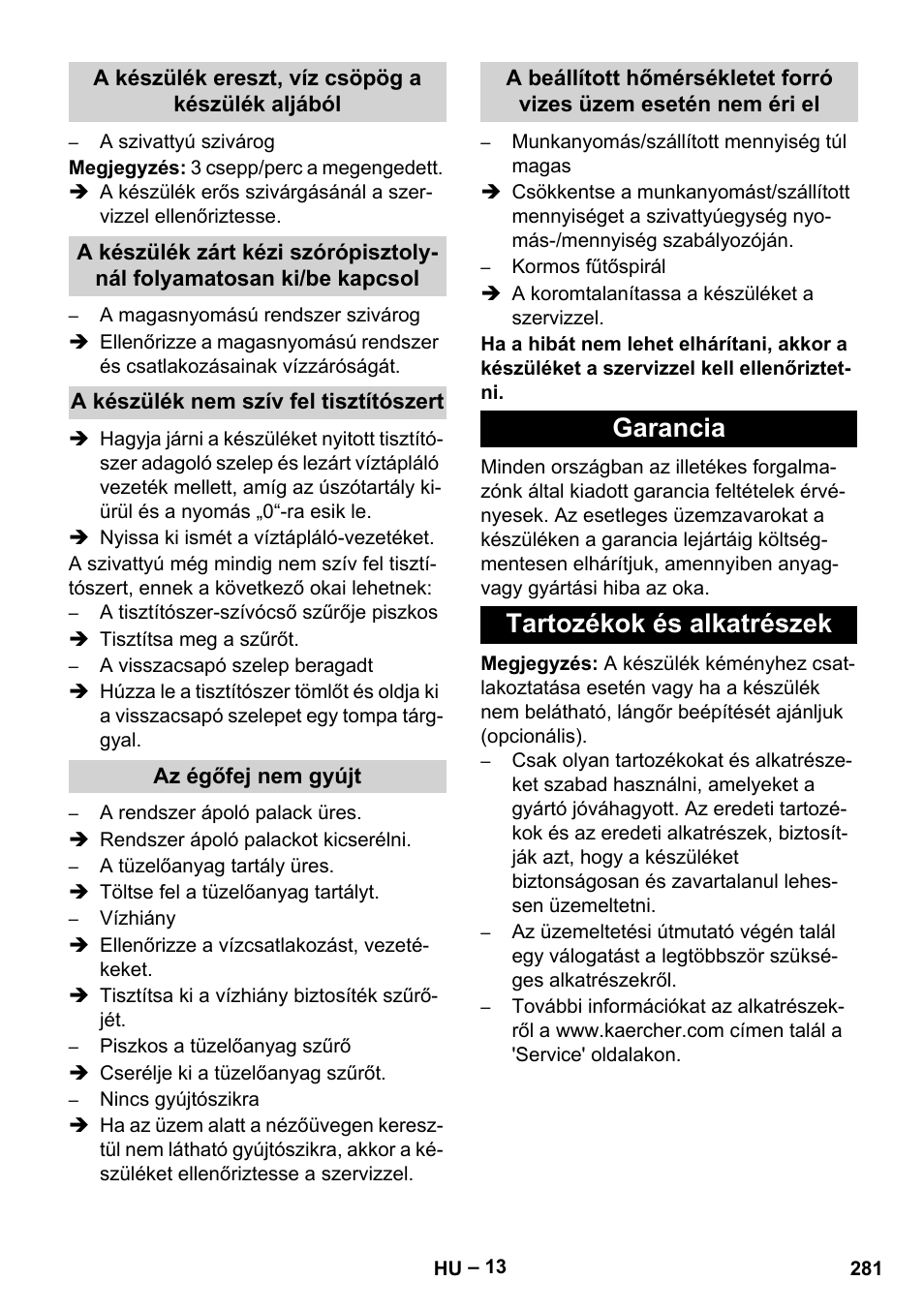 Garancia tartozékok és alkatrészek | Karcher HDS 7-12-4 M User Manual | Page 281 / 516