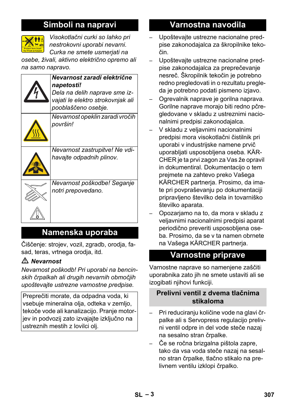 Simboli na napravi, Namenska uporaba, Varnostna navodila varnostne priprave | Karcher HDS 7-12-4 M User Manual | Page 307 / 516
