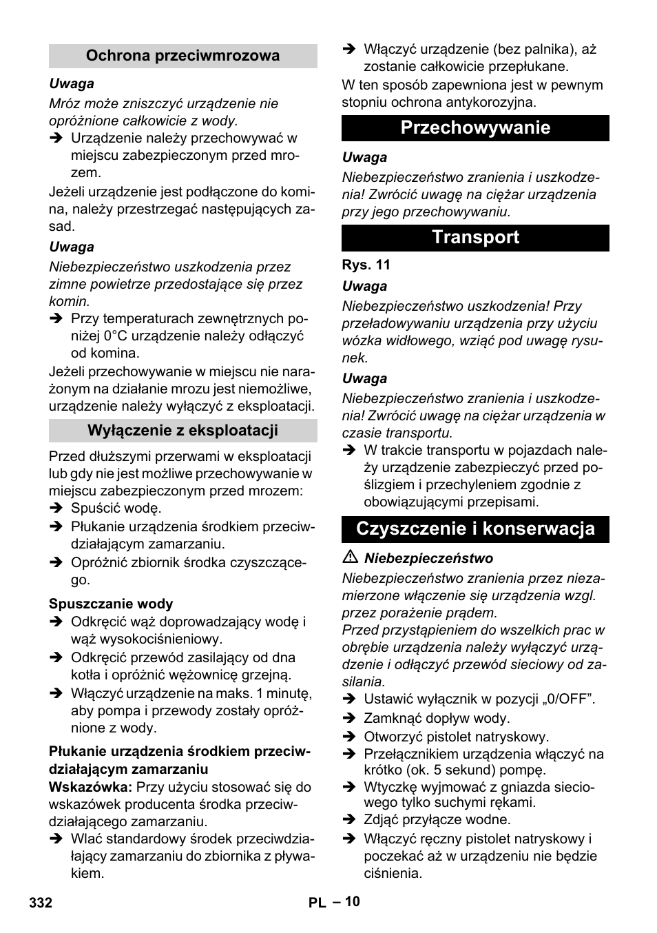 Przechowywanie transport czyszczenie i konserwacja | Karcher HDS 7-12-4 M User Manual | Page 332 / 516