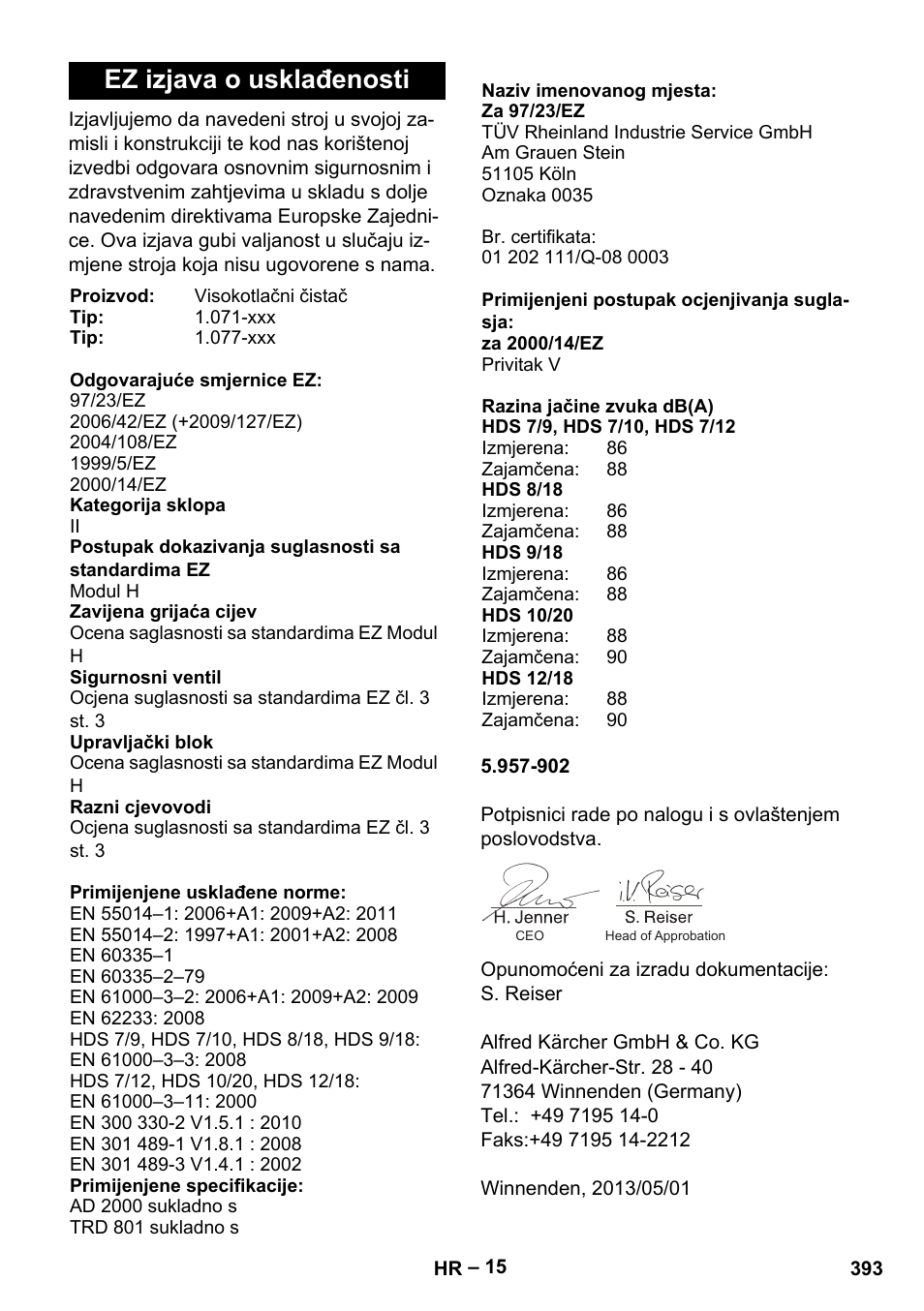 Ez izjava o usklađenosti | Karcher HDS 7-12-4 M User Manual | Page 393 / 516