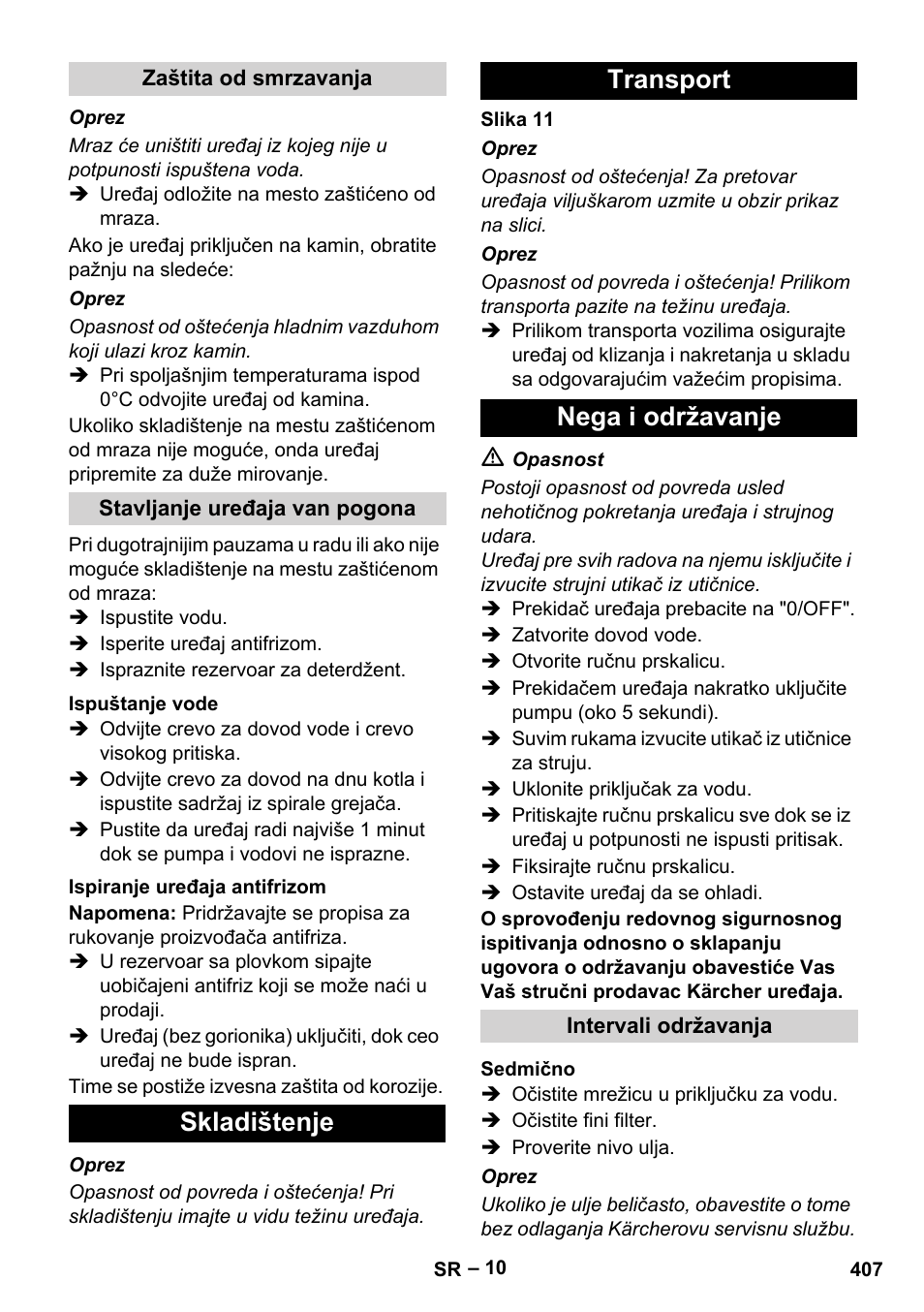 Skladištenje transport nega i održavanje | Karcher HDS 7-12-4 M User Manual | Page 407 / 516