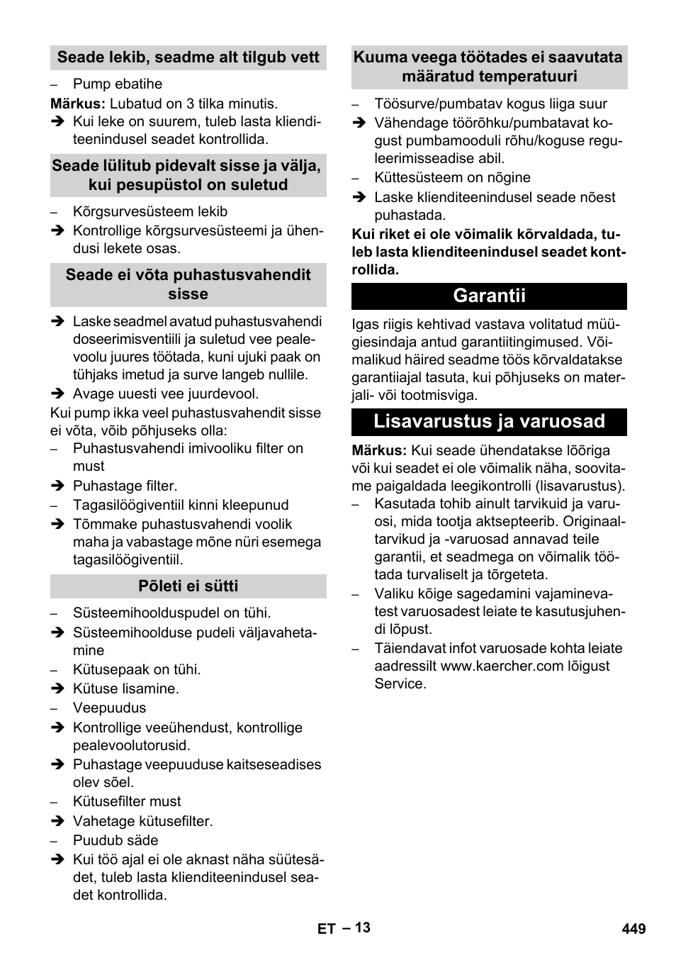 Garantii lisavarustus ja varuosad | Karcher HDS 7-12-4 M User Manual | Page 449 / 516