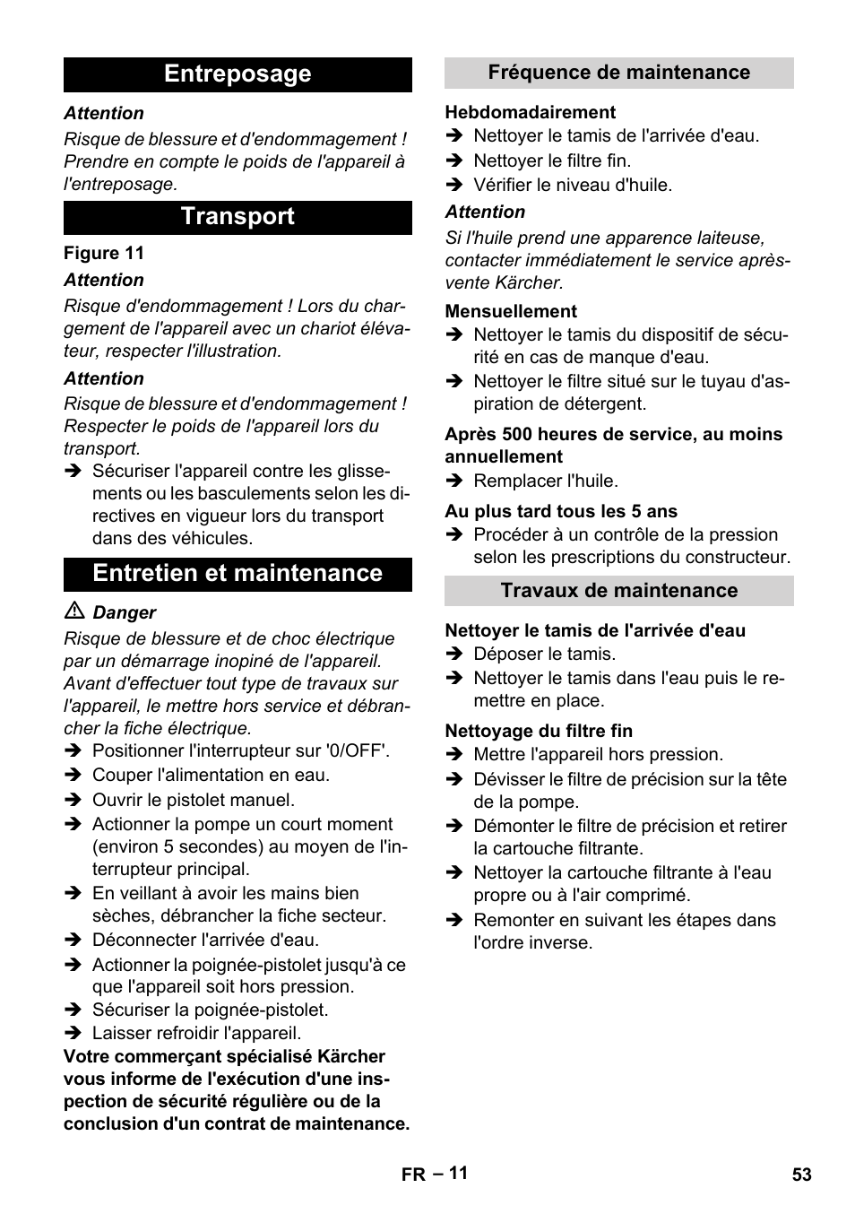 Entreposage transport entretien et maintenance | Karcher HDS 7-12-4 M User Manual | Page 53 / 516
