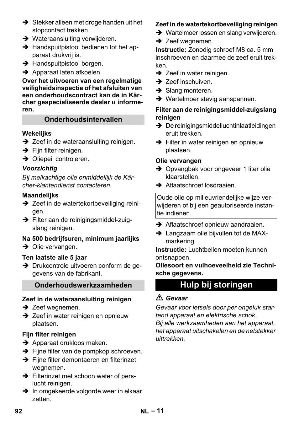 Hulp bij storingen | Karcher HDS 7-12-4 M User Manual | Page 92 / 516