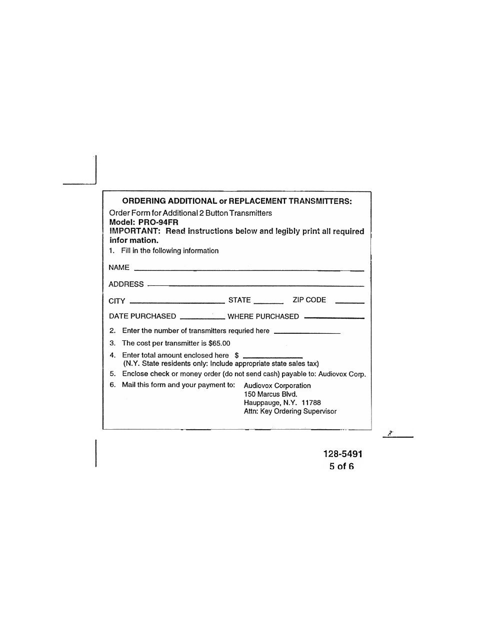 Audiovox PRO-94FR User Manual | Page 5 / 6