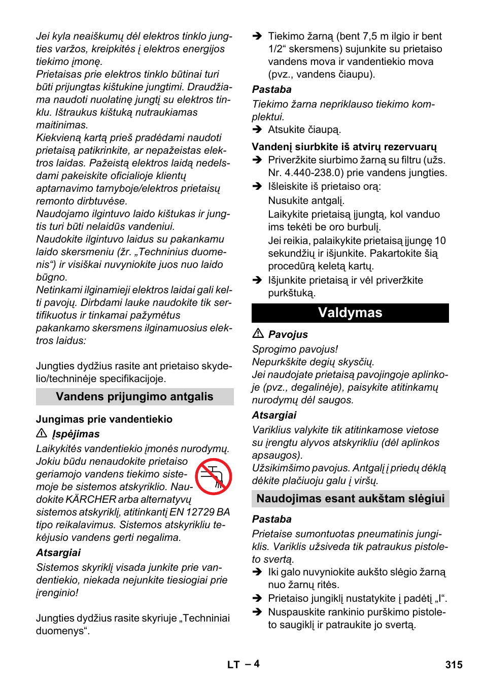 Valdymas | Karcher HD 6-12-4 CX Plus User Manual | Page 315 / 364