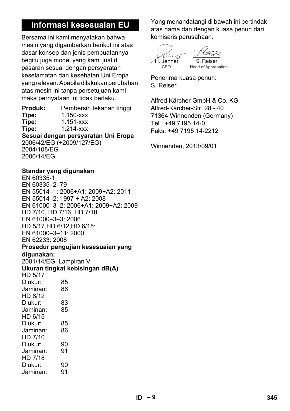 Informasi kesesuaian eu | Karcher HD 6-12-4 CX Plus User Manual | Page 345 / 364
