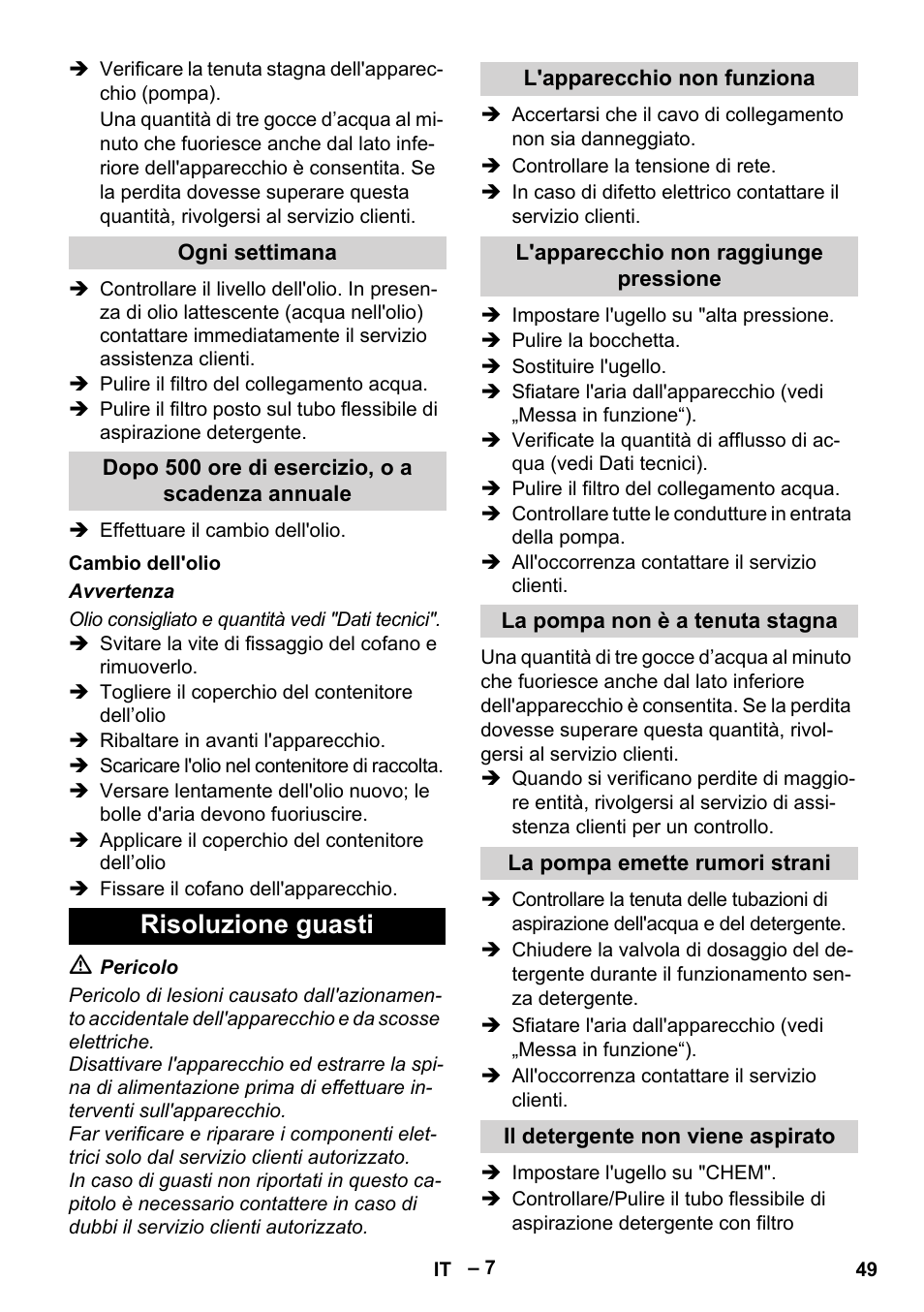 Risoluzione guasti | Karcher HD 6-12-4 CX Plus User Manual | Page 49 / 364