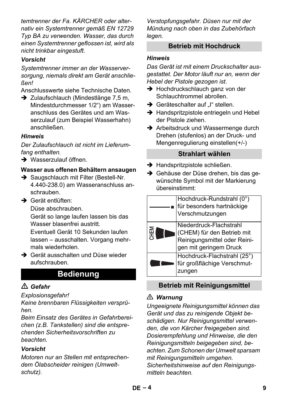 Bedienung | Karcher HD 6-12-4 CX Plus User Manual | Page 9 / 364