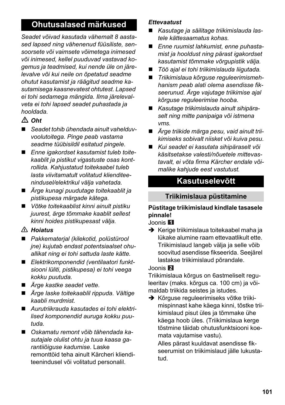 Ohutusalased märkused kasutuselevõtt | Karcher Stirerie SI 2-600 CB User Manual | Page 101 / 120