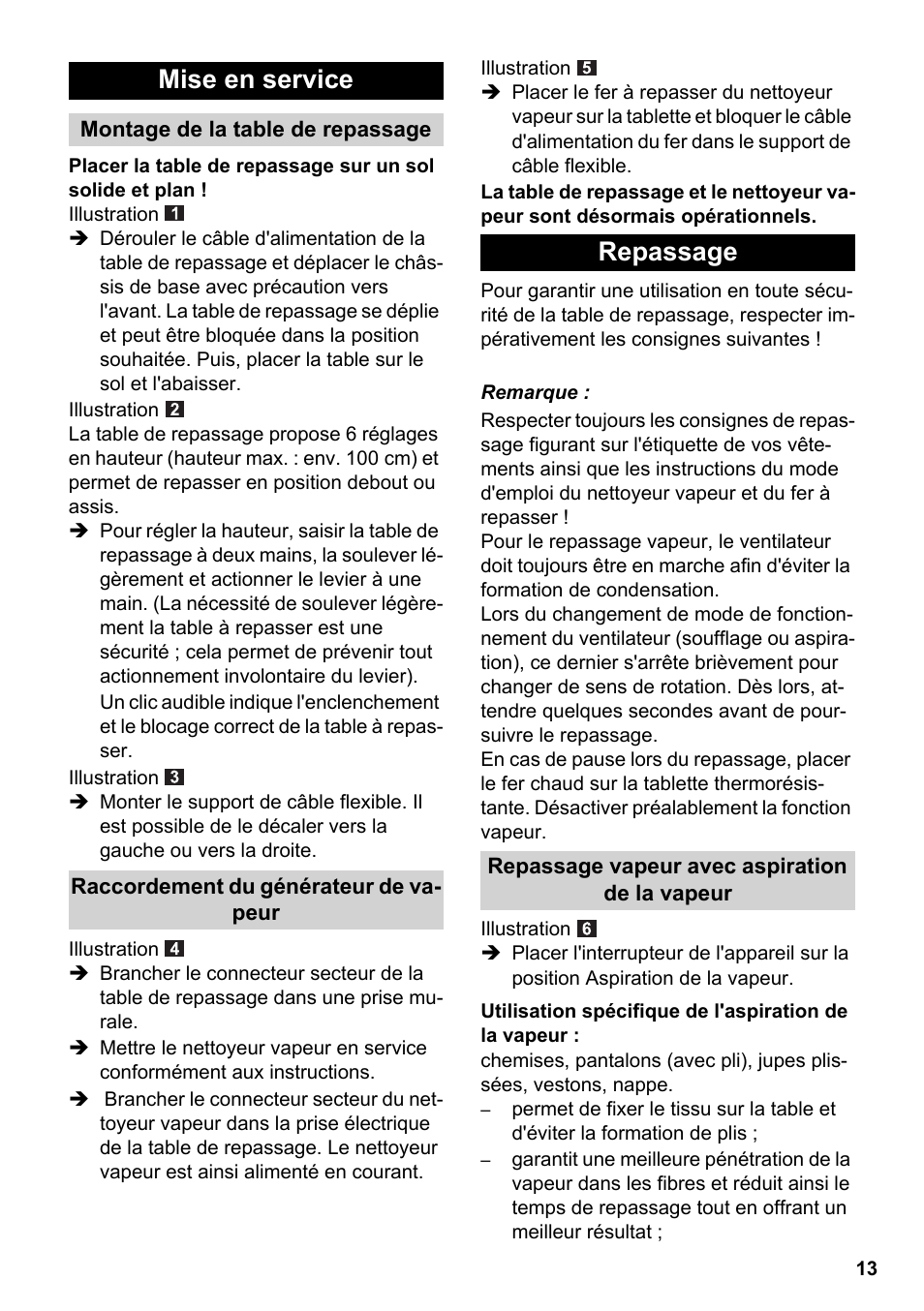 Mise en service, Repassage | Karcher Stirerie SI 2-600 CB User Manual | Page 13 / 120