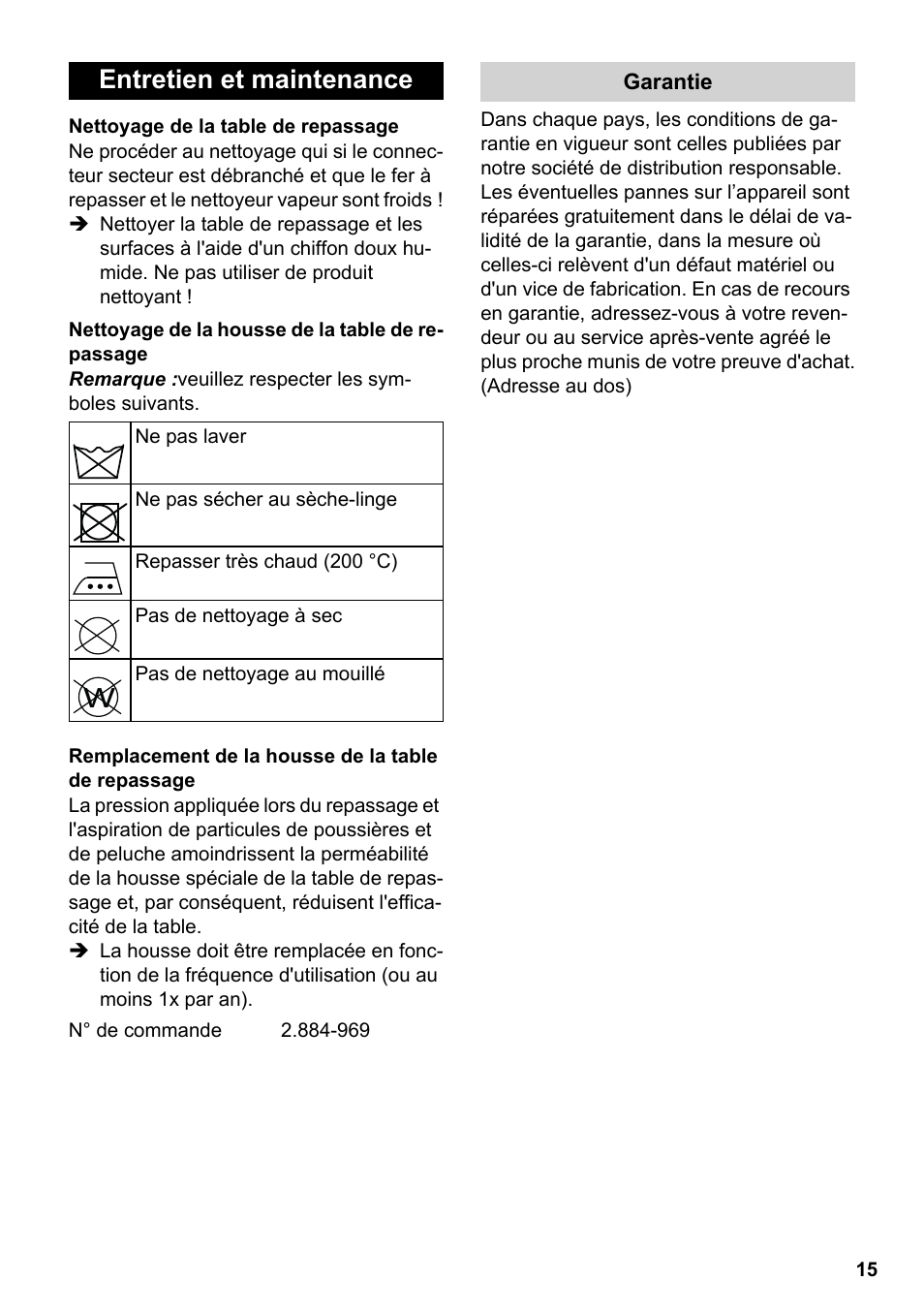 Entretien et maintenance | Karcher Stirerie SI 2-600 CB User Manual | Page 15 / 120
