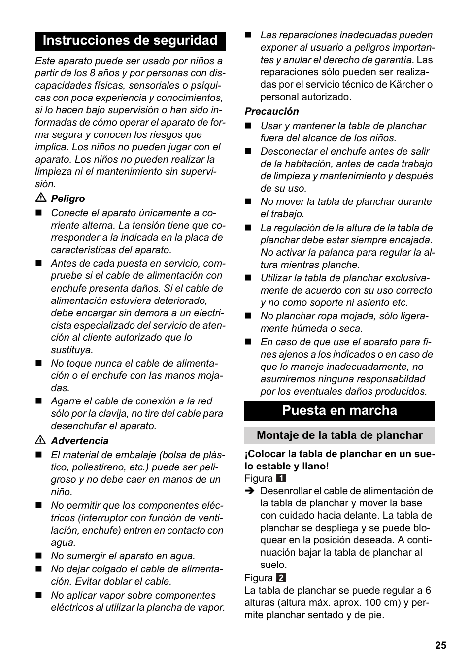 Instrucciones de seguridad puesta en marcha | Karcher Stirerie SI 2-600 CB User Manual | Page 25 / 120