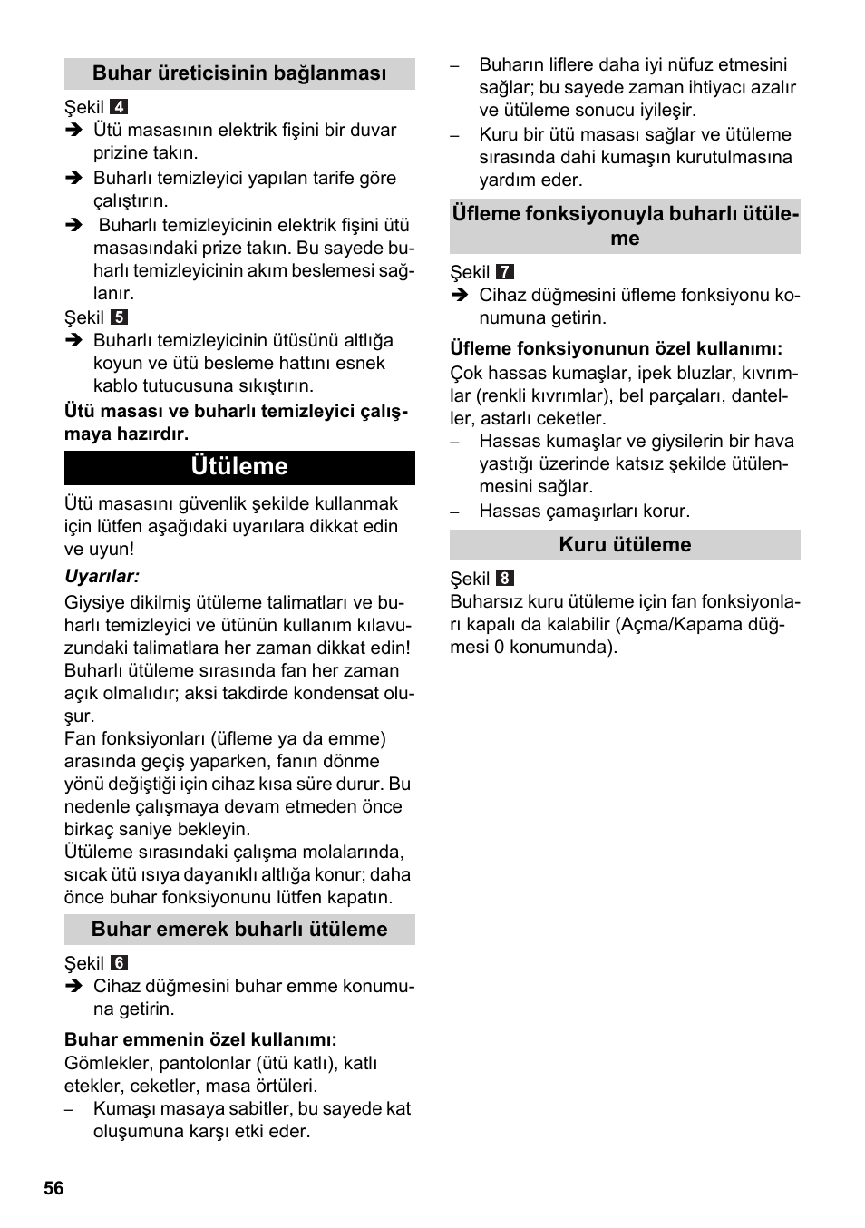 Ütüleme | Karcher Stirerie SI 2-600 CB User Manual | Page 56 / 120