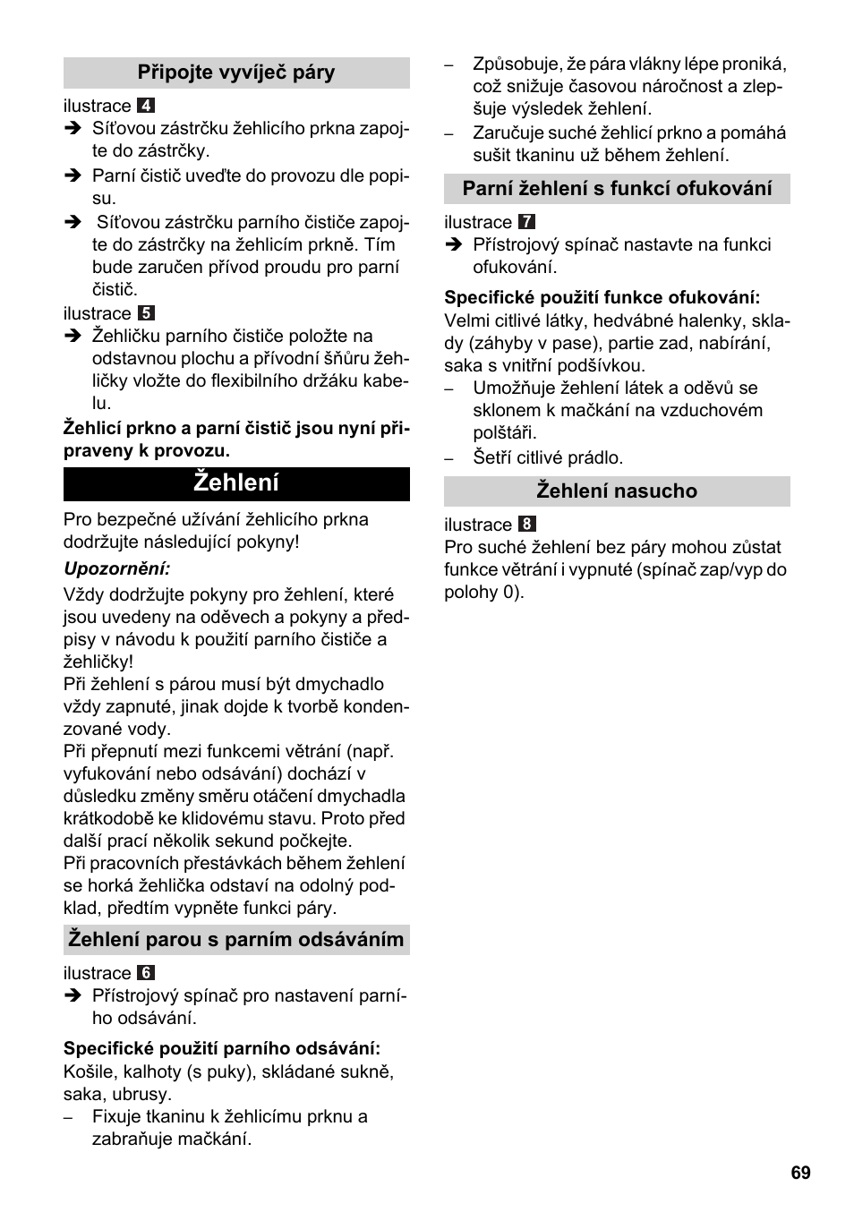 Žehlení | Karcher Stirerie SI 2-600 CB User Manual | Page 69 / 120