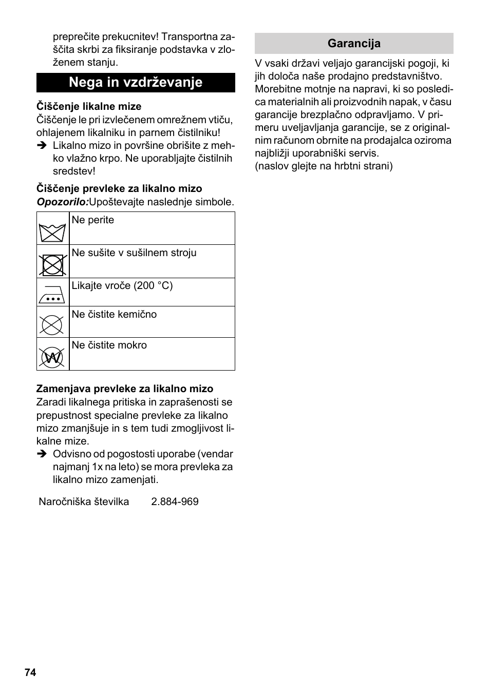 Nega in vzdrževanje | Karcher Stirerie SI 2-600 CB User Manual | Page 74 / 120