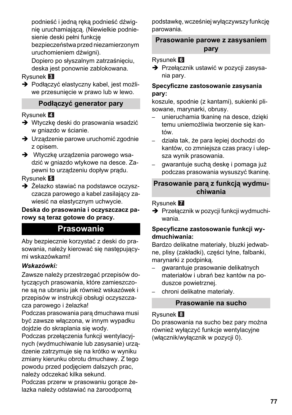 Prasowanie | Karcher Stirerie SI 2-600 CB User Manual | Page 77 / 120