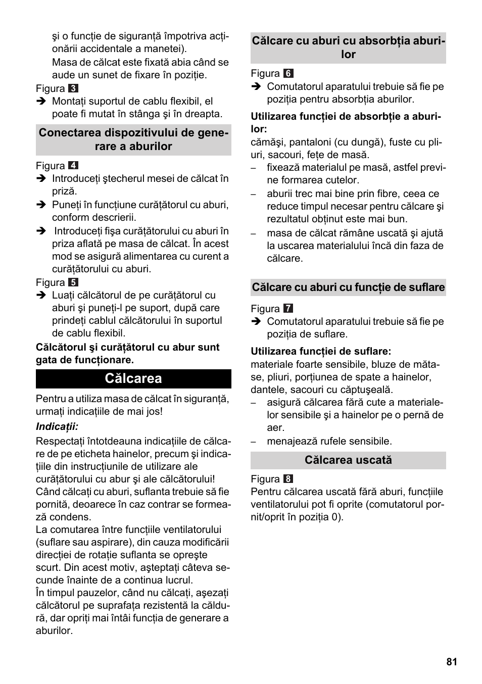 Călcarea | Karcher Stirerie SI 2-600 CB User Manual | Page 81 / 120