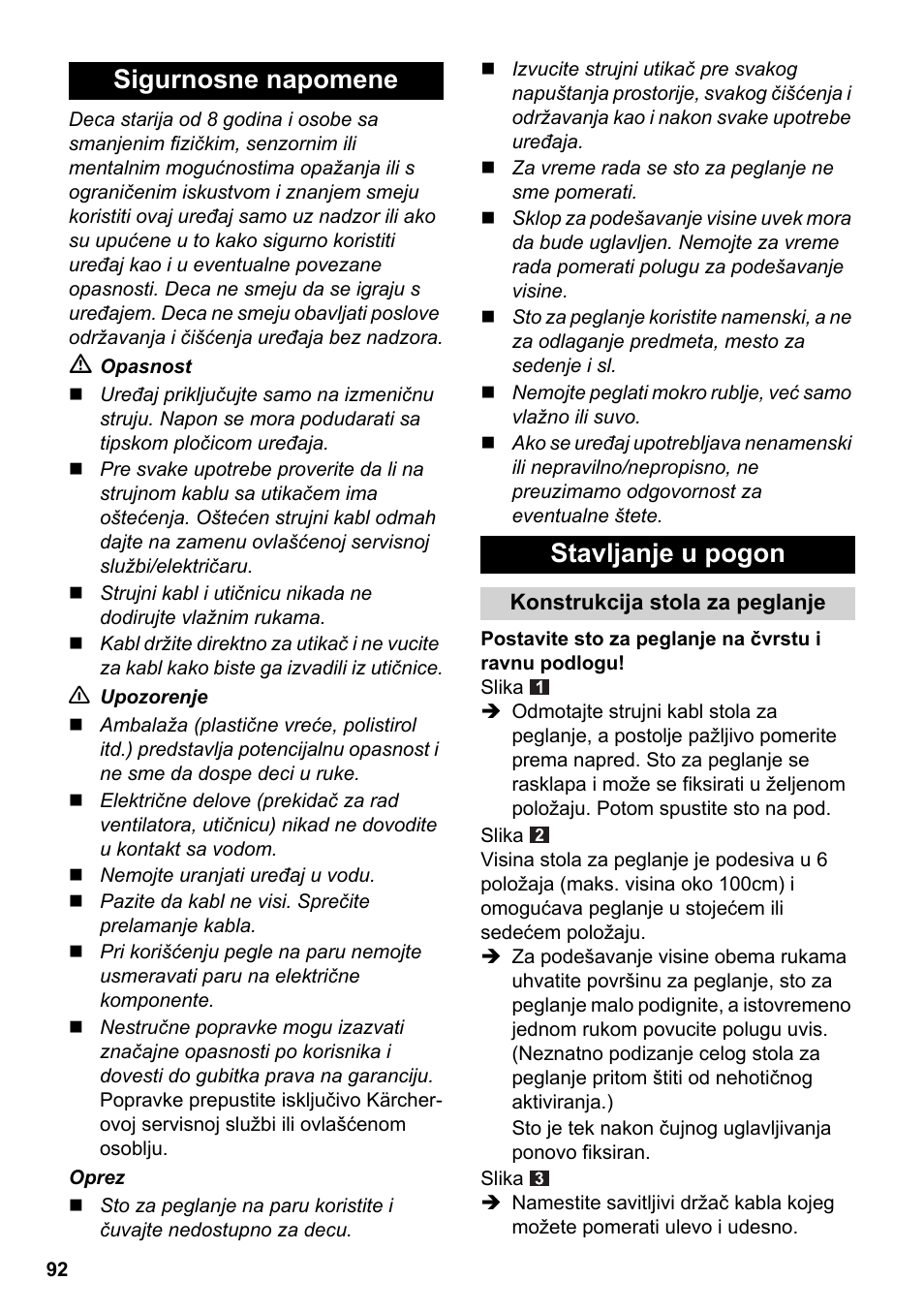 Sigurnosne napomene stavljanje u pogon | Karcher Stirerie SI 2-600 CB User Manual | Page 92 / 120