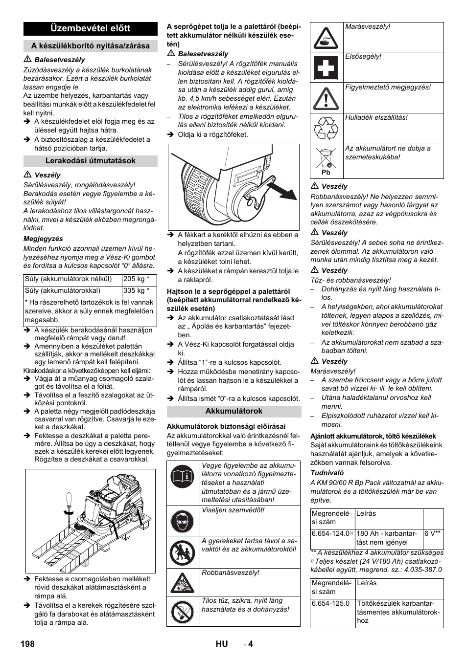 Üzembevétel előtt | Karcher KM 90-60 R Bp Pack Advanced User Manual | Page 198 / 376