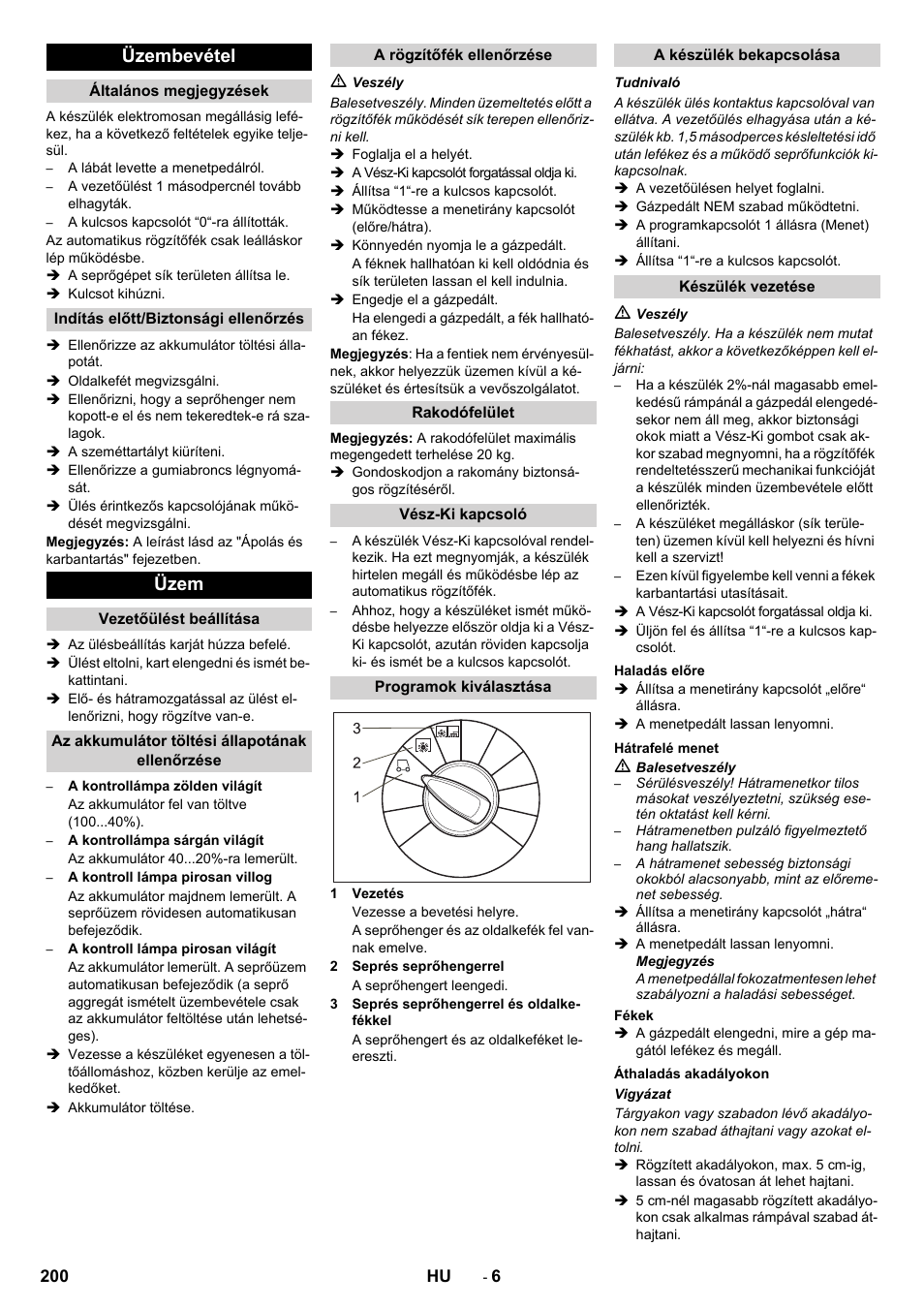 Üzembevétel, Üzem | Karcher KM 90-60 R Bp Pack Advanced User Manual | Page 200 / 376