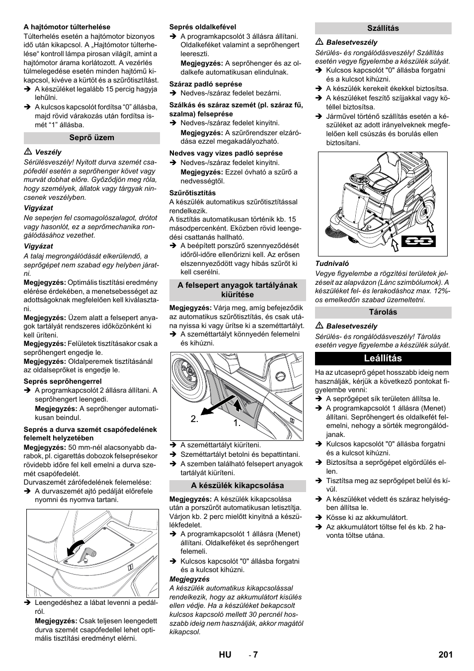 Leállítás | Karcher KM 90-60 R Bp Pack Advanced User Manual | Page 201 / 376