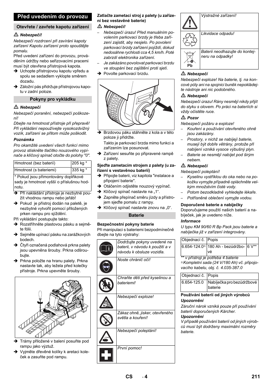 Před uvedením do provozu | Karcher KM 90-60 R Bp Pack Advanced User Manual | Page 211 / 376