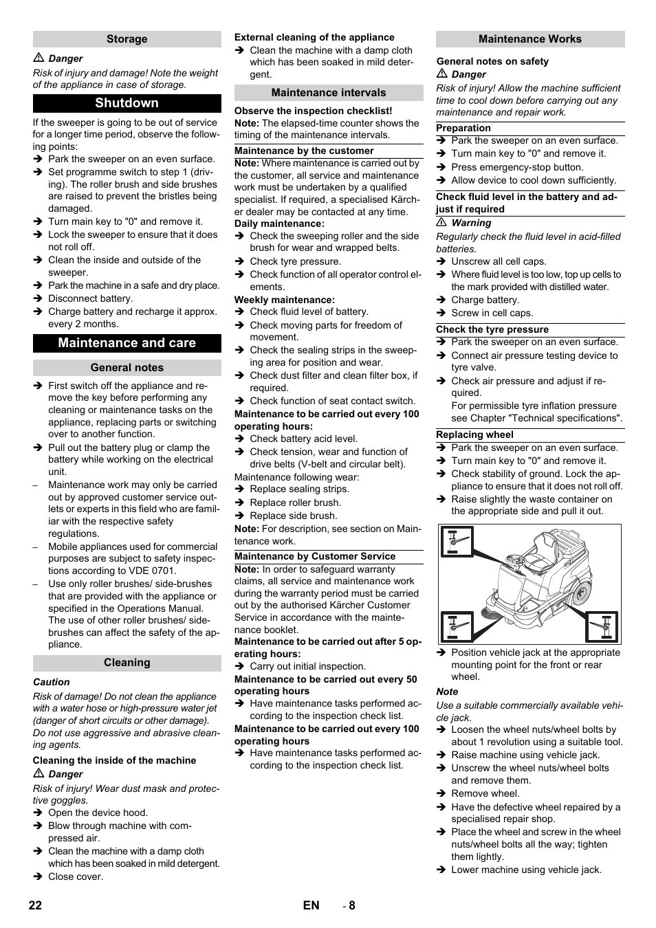 Shutdown maintenance and care | Karcher KM 90-60 R Bp Pack Advanced User Manual | Page 22 / 376